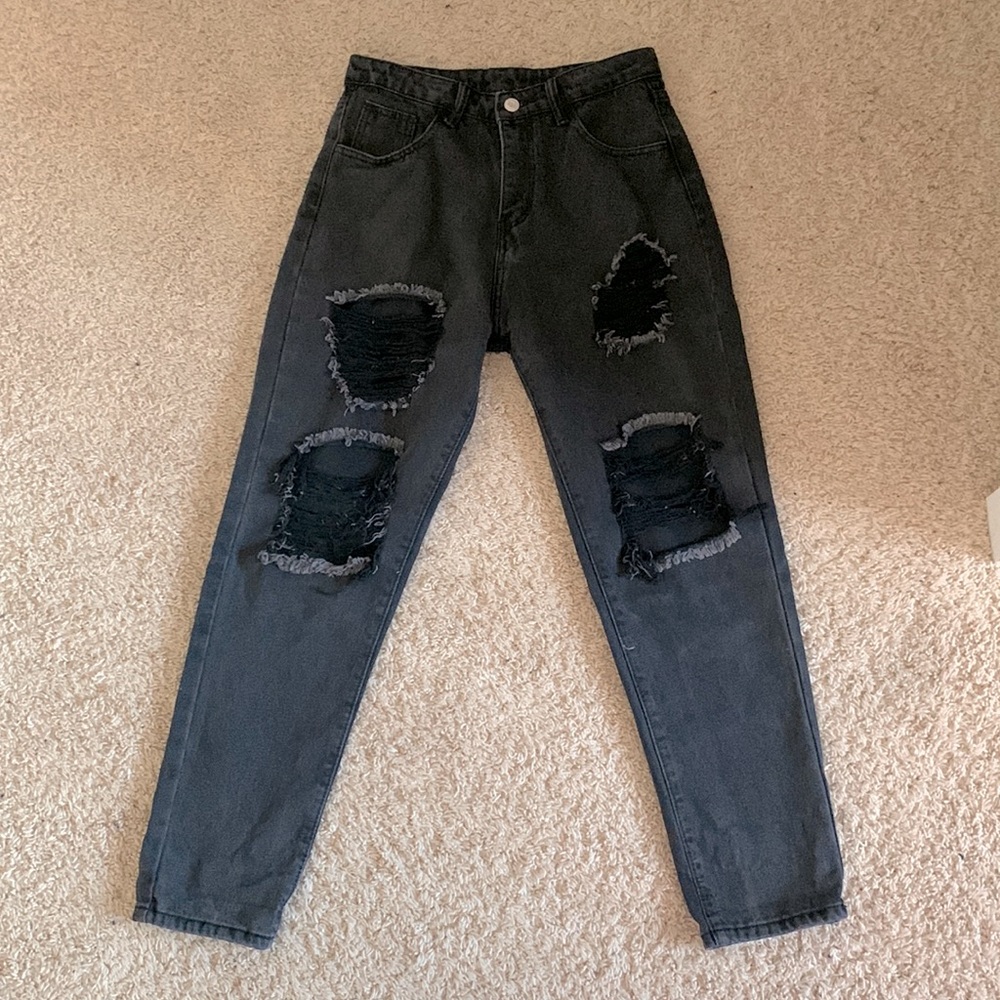 High Waisted Black Ripped Jeans from SHEIN